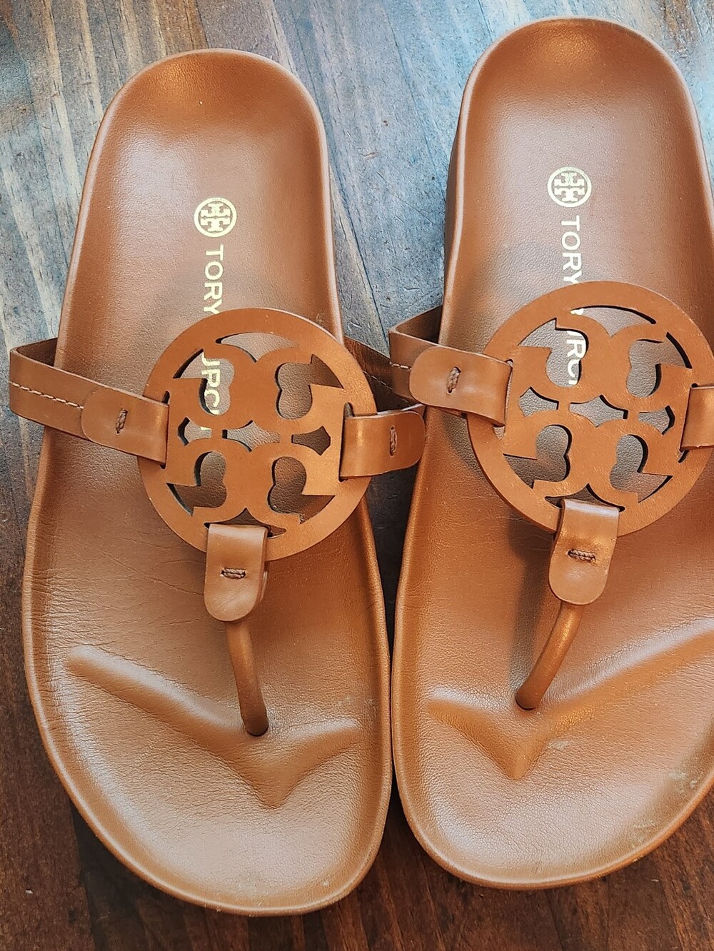 Tory Burch Tan Miller Cloud Logo Thong Sandals Sz 8
